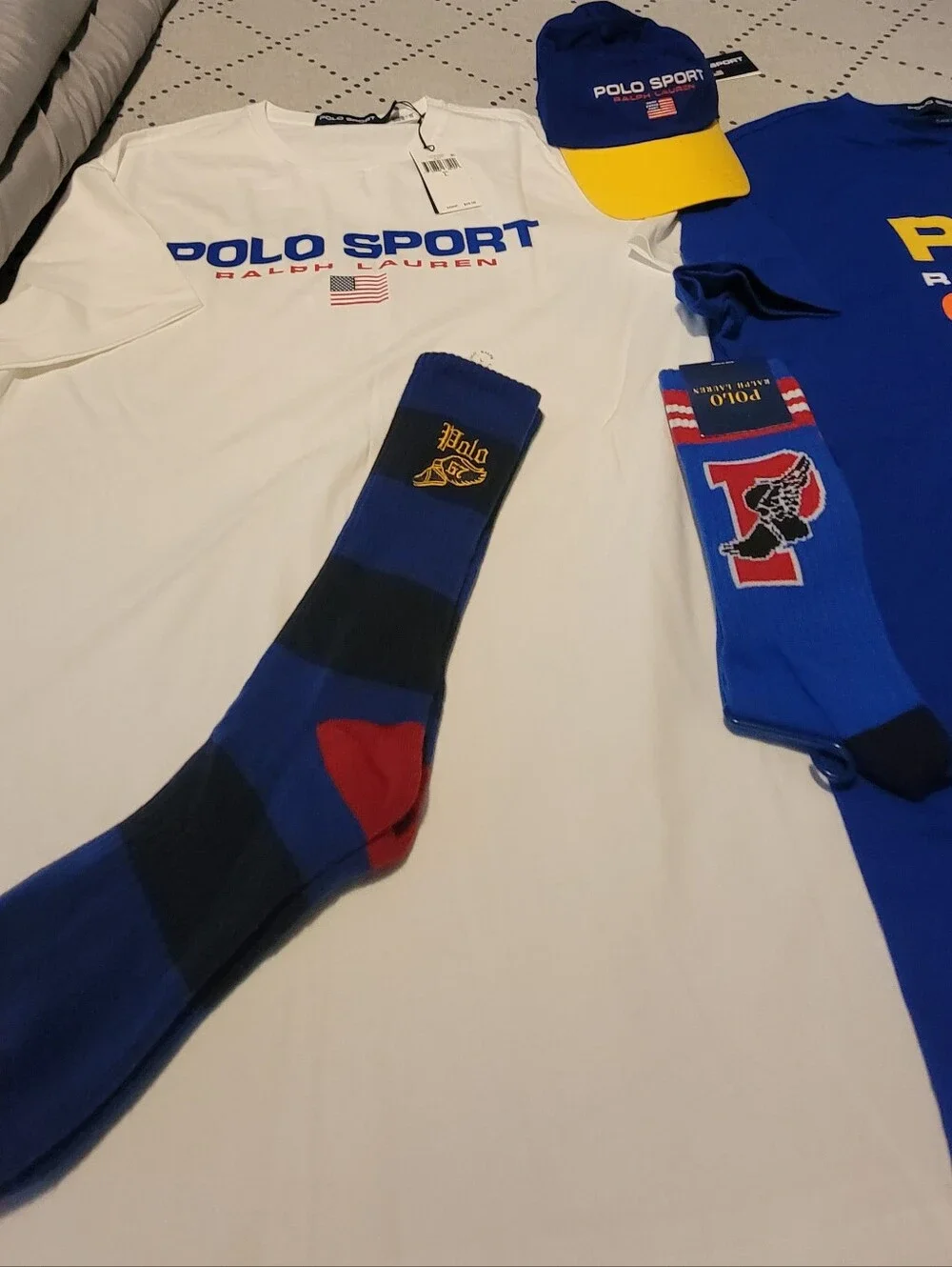2 Polo Ralph Lauren Sport LARGE tshirts. 3 Pair of Polo socks. Polo Sport cap.